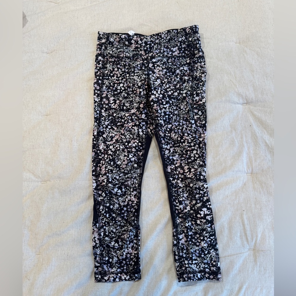 Lululemon Pace Rival Crop Marathon Leggings Mesh Size 4 Splatter Alpine Black